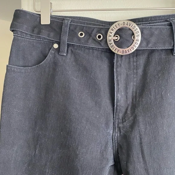 Harley Davidson Vintage Y2K Flame Embroidered Bootcut Flare Black Jeans 6 long - Picture 4 of 11